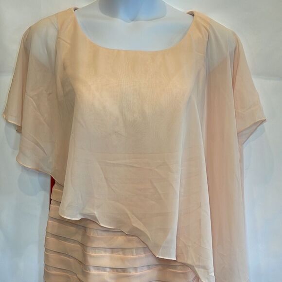 JJ’s House  pearl pink caplet sheath knee length chiffon pleated skirt - Picture 3 of 16